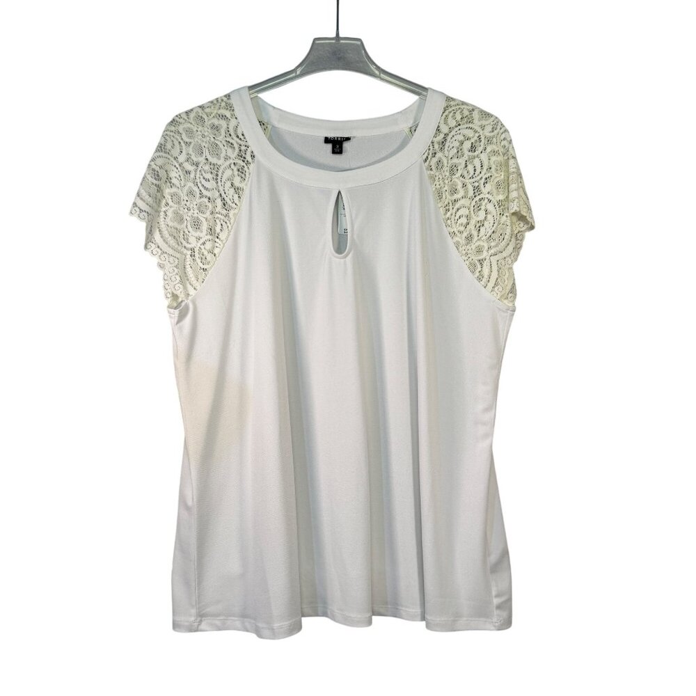 Torrid White Lace Sleeve Keyhole Top 3X Polyester Spandex Blend